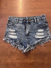 SHEIN Women  s S Blue Acid Wash High Rise Denim Cutoff Shorts 5-Pocket Button