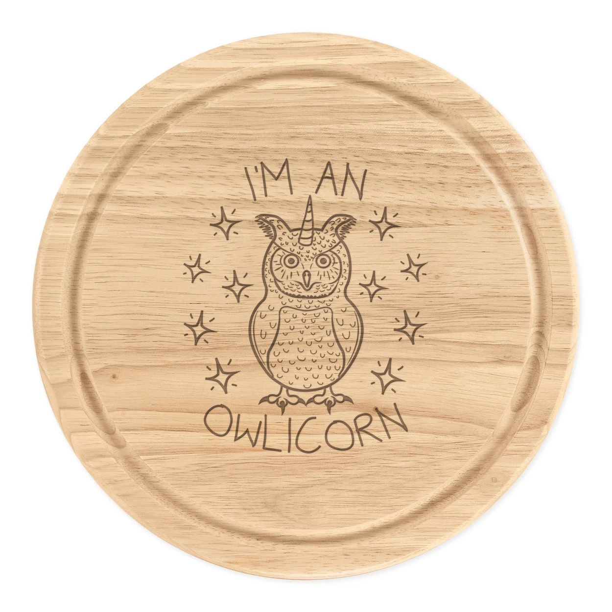 I'm An Owlicorn Round Chopping Cheese Board Funny Bird Animal Owl Unicorn