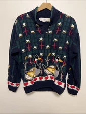 vintage the eagles eye hand knit Sweater Large Ducks Hearts  Cottage Core Trad