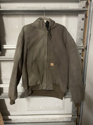 Vintage Carhartt Hooded Duck Work Jacket J200 DK Brown XL Quilt Lined Workwear