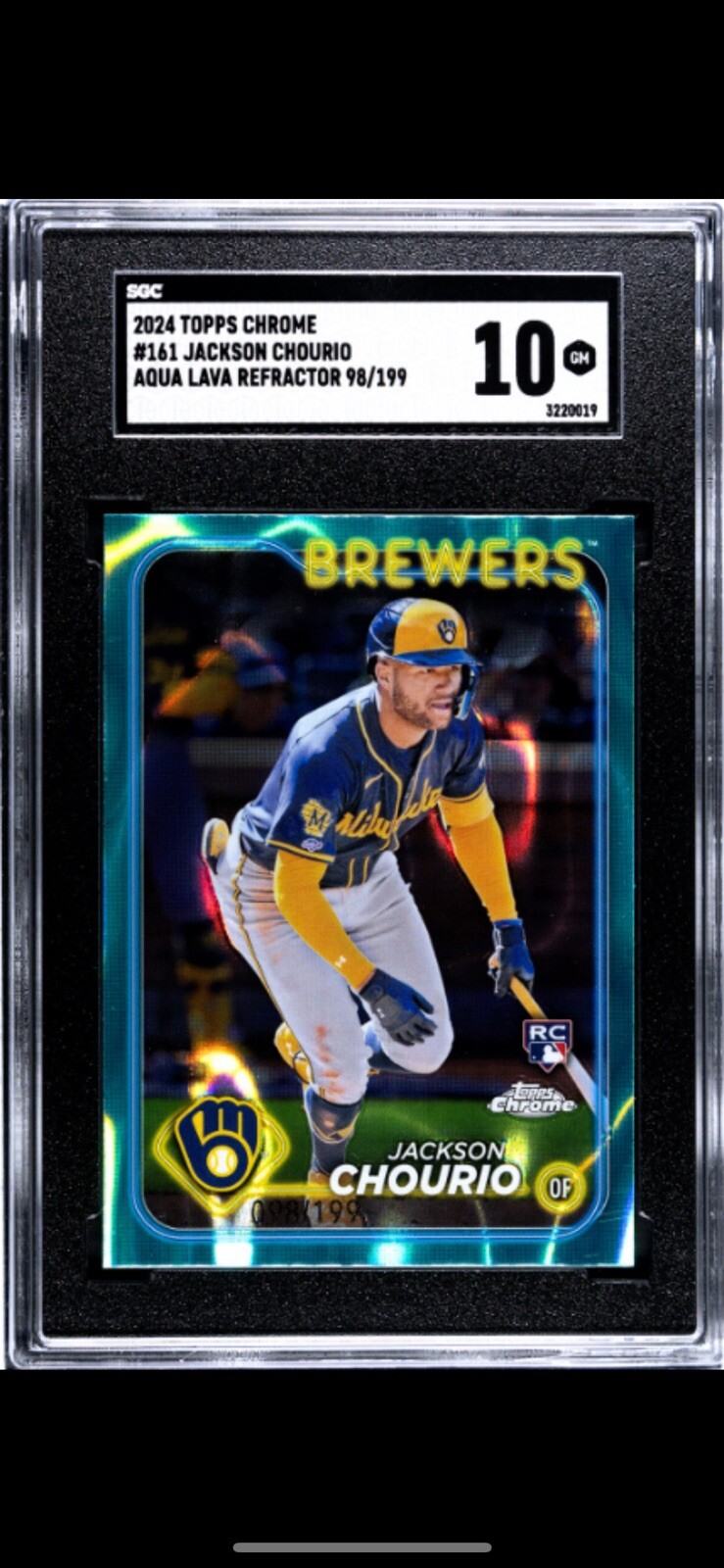 2024 Topps Chrome #161 Jackson Chourio Rookie RC Aqua Lava Refractor /199 SGC 10