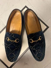GUCCI Loafers Navy Suede GG Pattern Navy Made in Italy Size 27.5cm