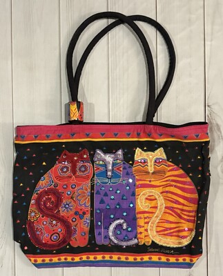 Laurel Burch Three Feline Friends Extra Large Tote Cat Lady Artsy Handbag