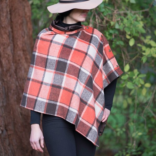 458. Handmade Orange check tweed Cape Poncho - Picture 2 of 8