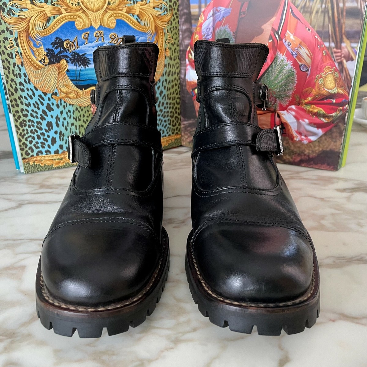 GIANNI VERSACE Black Leather Ankle Boots size IT 43 from F/W 1994