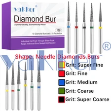 Vakker 10pc Diamond Bur Needle Diamond Burs for Handpiece Fine Medium Coarse