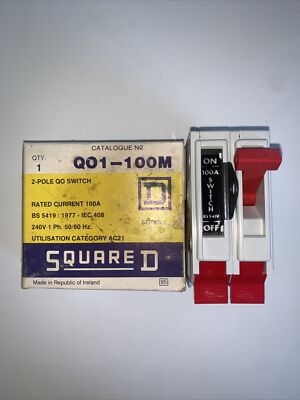 SQUARE D QO1-100M 100 AMP 100A 2 POLIG ZWEIPOLIG HAUPTSCHALTER TRENNER MWST REG D