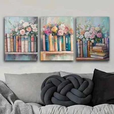 3pcs Books on the Shelf Colorful Beauty Perfect Wall Art Canvas Framed 50x70cm