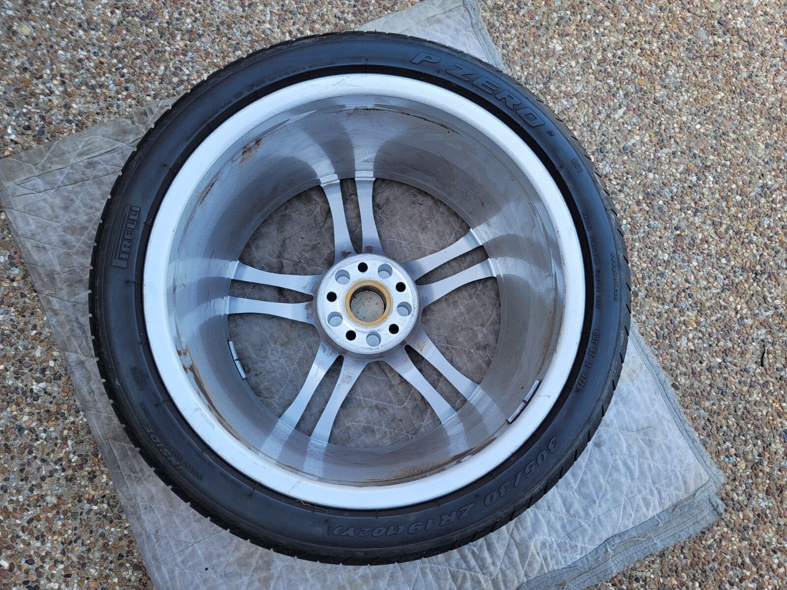 AUDI R8 OEM GENUINE 5 SPLIT SPOKE 19" POLISHED SILVER WHEEL TIRE TPMS & CAPS SET