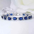 Tennis Bracelet 14K Wh Gold Plated 7" 4Ct Lab Created Oval Cut Sapphire Women's