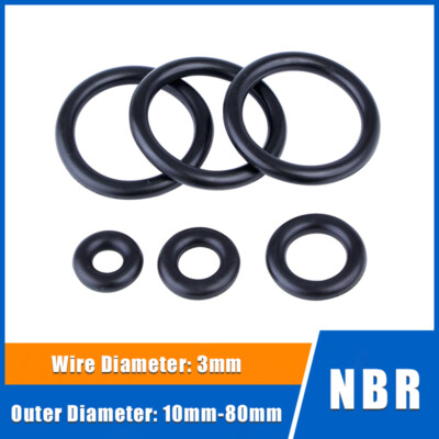 3mm Nitrile Rubber O-Ring Black NBR Seal Ring Washer Gasket Oil Proof OD 10-80mm