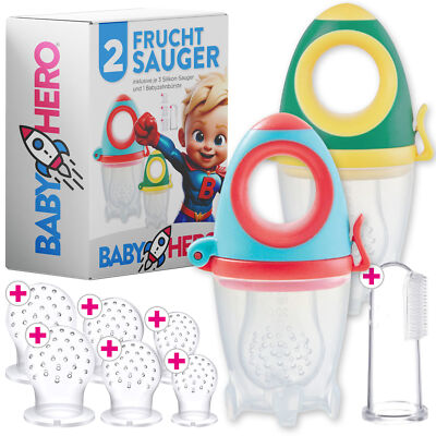 BABY HERO  2x Fruchtsauger RAKETE für Baby & Kleinkind - Schnuller Beißring