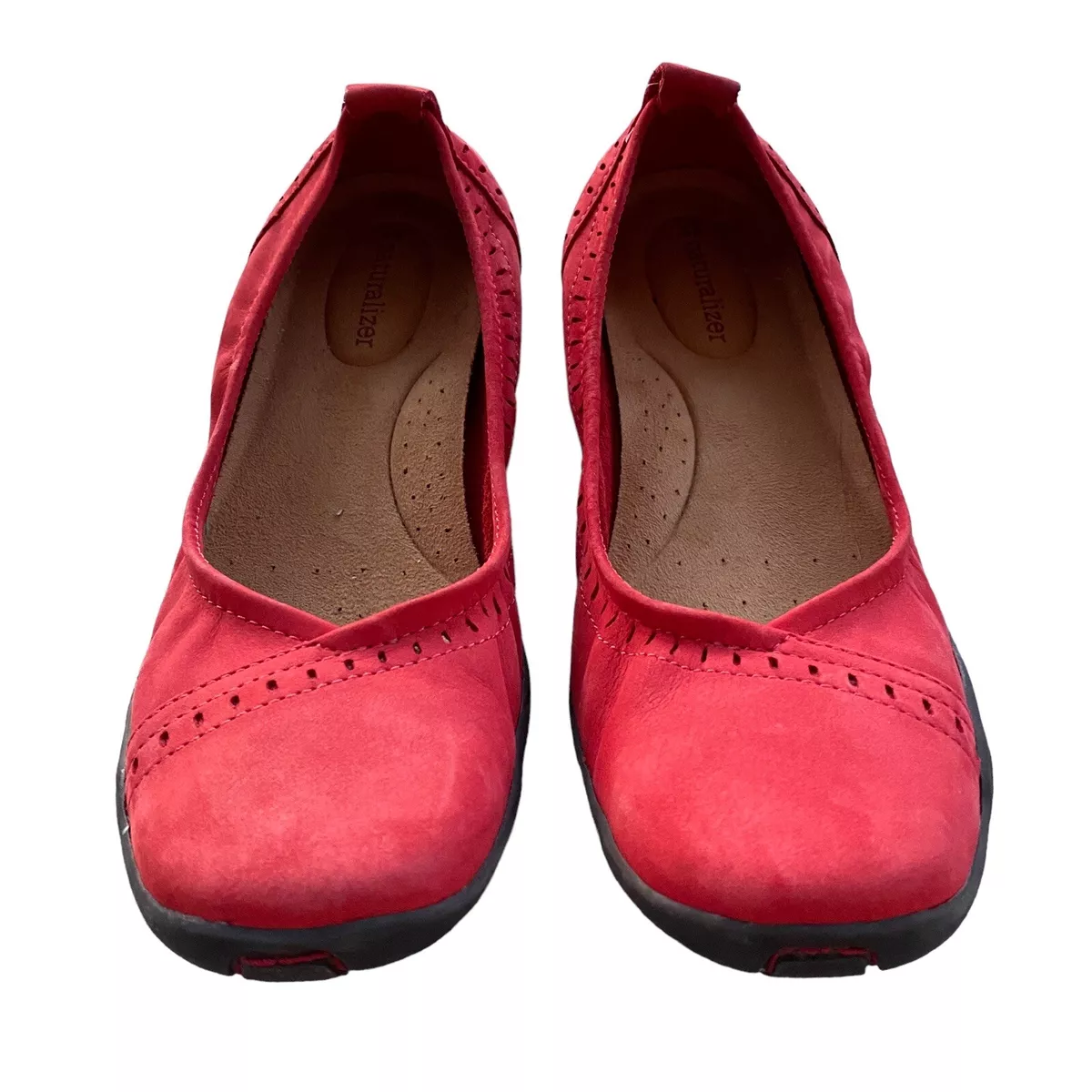 Naturalizer Womens Cradle Comfort Loafers Red Leather Slip On