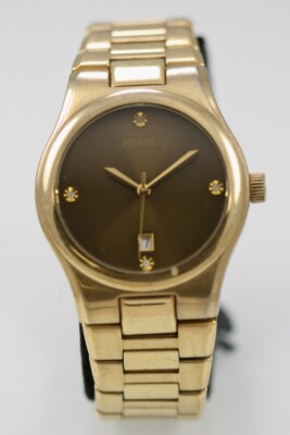 Relic Men Watch Gold Stainless Steel 50m Water Resist Date Brown Battery Quartz