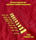 Poly Film 630V Capacitors 60 Piece Kit, 9 Dif. Values Tube Radio Amp Restoration