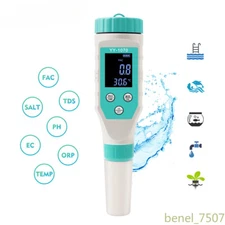 7 In 1 Swimming Pool Chlorine PH Meter Professional SALT/ORP/TDS/EC/FAC 