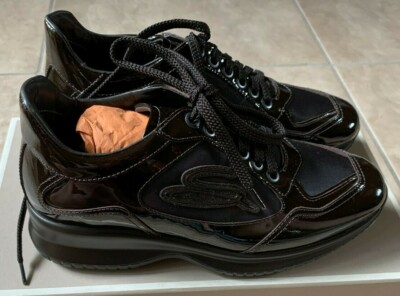 Santoni Verny Black Lace Up Shiny Women's Sneakers Eur 35.5 US 5.5 NEW in Box