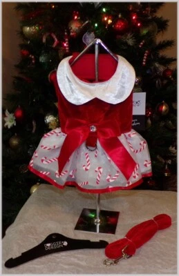 NWT Doggie Design Special Holiday Red White Candy Cane Harness Dress XS S M