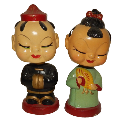 Par de asentientes japoneses con cabeza de bobble vintage de los años 50 - Imagen 1 de 5