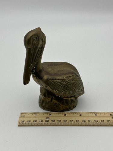 VINTAGE BRASS PELICAN - 5.5” TALL - PAPERWEIGHT BIRD FIGURINE - Picture 10 of 10