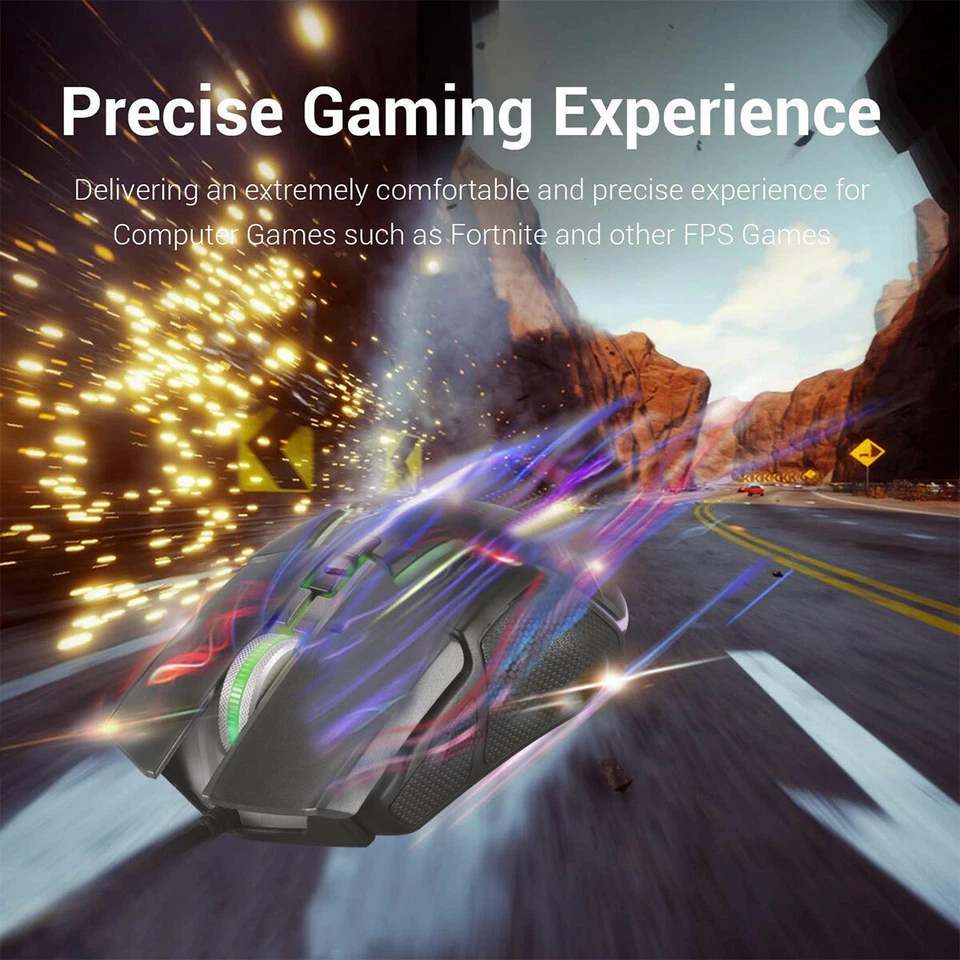 Laptop PC RGB Gaming Mouse, 10 Buttons for Windows 7/8/10/XP Vista Linux, Black - Image 2 of 4