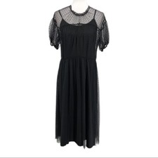 Boutique Sheer Black Polka Dot Mesh Overlay Maxi Style Dress sz S