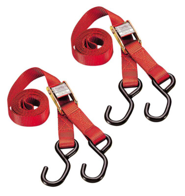 Bike-It 2 Piece Set 5 Foot Autolock 1'' Red Motorcycle Cargo Tiedown Straps