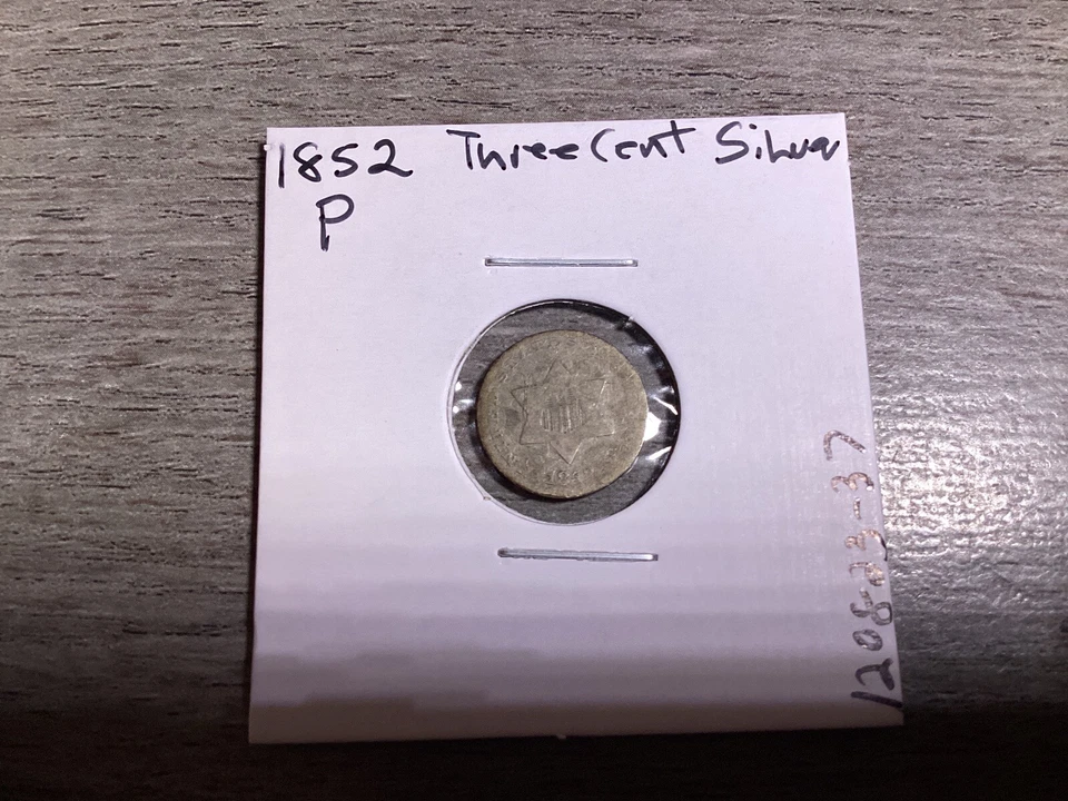 1852 Three Cent Silver US Coin Type I Trime No Outline to Stars 37rk - Image 3 of 4