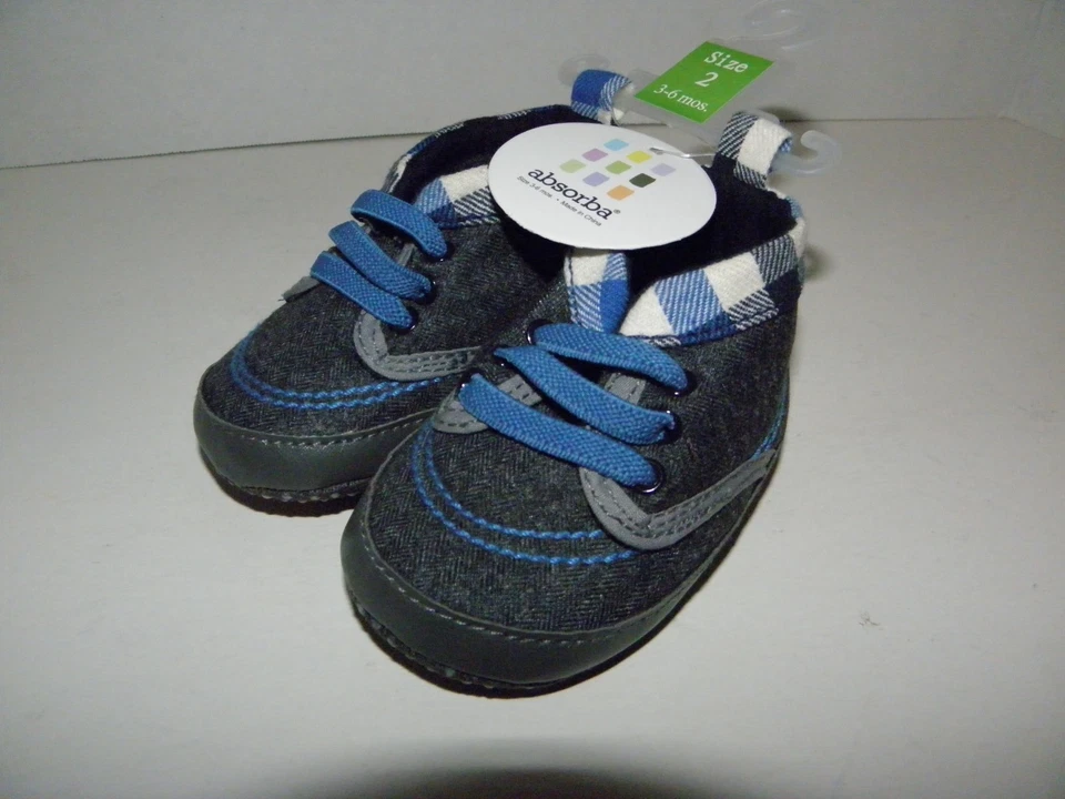 Absorba Bebé Niño Gris Cuna Zapatos Talla 2 Se Ajusta a 3-6 meses~A Cuadros~ Foto 2 de 4