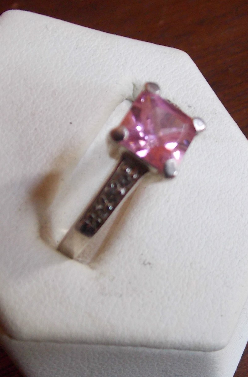 Pink Quartz Cubic Zirconia Princess Cut 925 Silver Ring