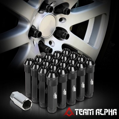20x[J2 Engineering]M12x1.25{FULL THREADED OPEN DOUBLE KNURLED}Black 90mm Lug Nut