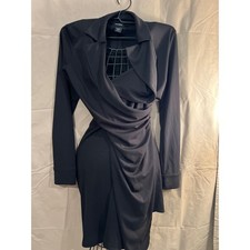 Express Black Drape Front Blazer Dress Long Sleeve Collared Style 5 6