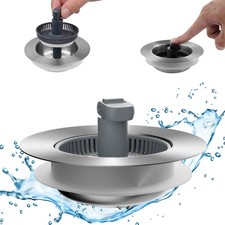 Hibbent Upgraded 3 in 1 Kitchen Sink Drain Strainer 4.25", Stainless Steel