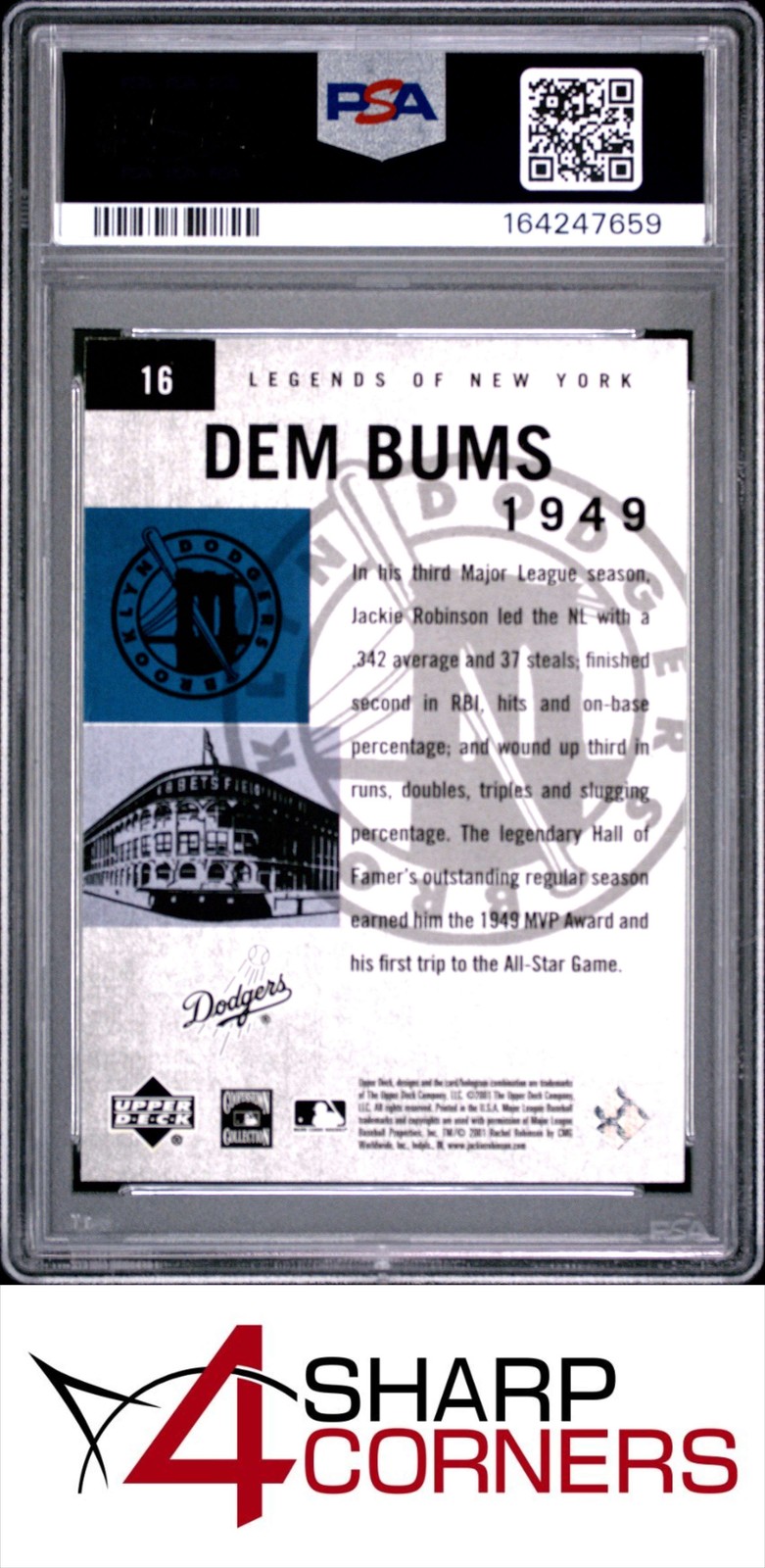 2001 UPPER DECK LEGENDS OF NY #16 JACKIE ROBINSON HOF POP 6 PSA 10 view 2