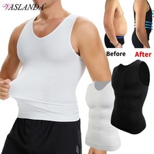 2 Pack Men Compression Shirts Slimming Body Shaper Vest Tummy Control Shapewear