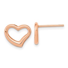 14k Rose Gold Polished Open Wavy Heart Stud Earrings L 11mm, W 11.35mm