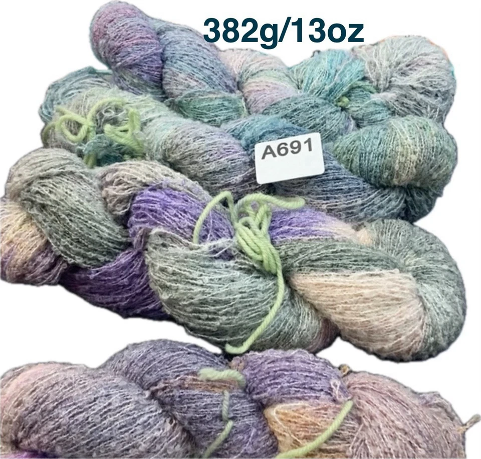 Lot 4 Skeins- HAND DYED Alpaca Wool Nylon Boucle Yarn-GREEN PURPLE BLUE PINK - Image 2 of 4