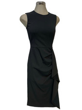 NWT Calvin Klein Womens Sleeveless Front Ruffled Midi Black Sheath Dress Size 12