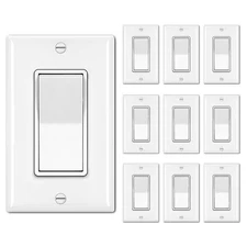 15 Amp Single Pole Illuminated Antimicrobial Rocker Light Switch White 10-Pack w
