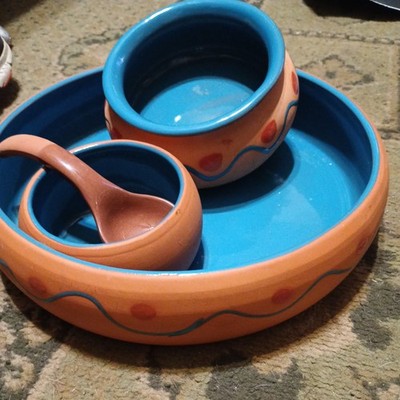 Himark Terra Cotta Chip & Dip With Extra Bowl & Ladle Portugal Southwestern 