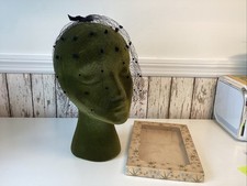VINTAGE BLACK NETTING LADIES HAT/HEADPIECE W/ VELVET BOWS  DOTS - ORIGINAL BOX
