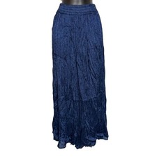 VTG 90s AJ Rayon Navy Blue Crinkle Maxi Skirt Whimsigoth Fairy Boho Women L