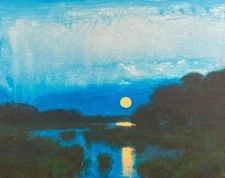 Full MoonLarge 16x20 Landscape Marsh Realism Art Oil Painting Impressionism