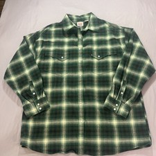 Levi  s Western Pearl Snap Flannel Shirt Green Plaid Mens Large Two Horse Brand