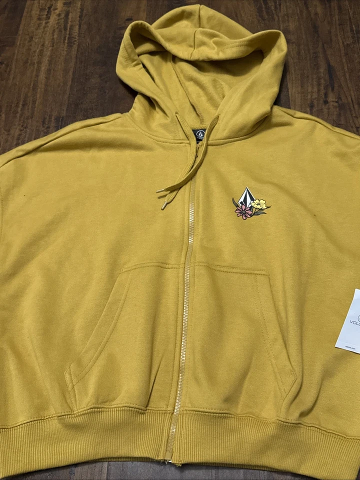 NWT Volcom Hoodie Get Up Zip Logo Recycled Sweatshirt Skater Women’s Medium. F5 - Image 3 of 4