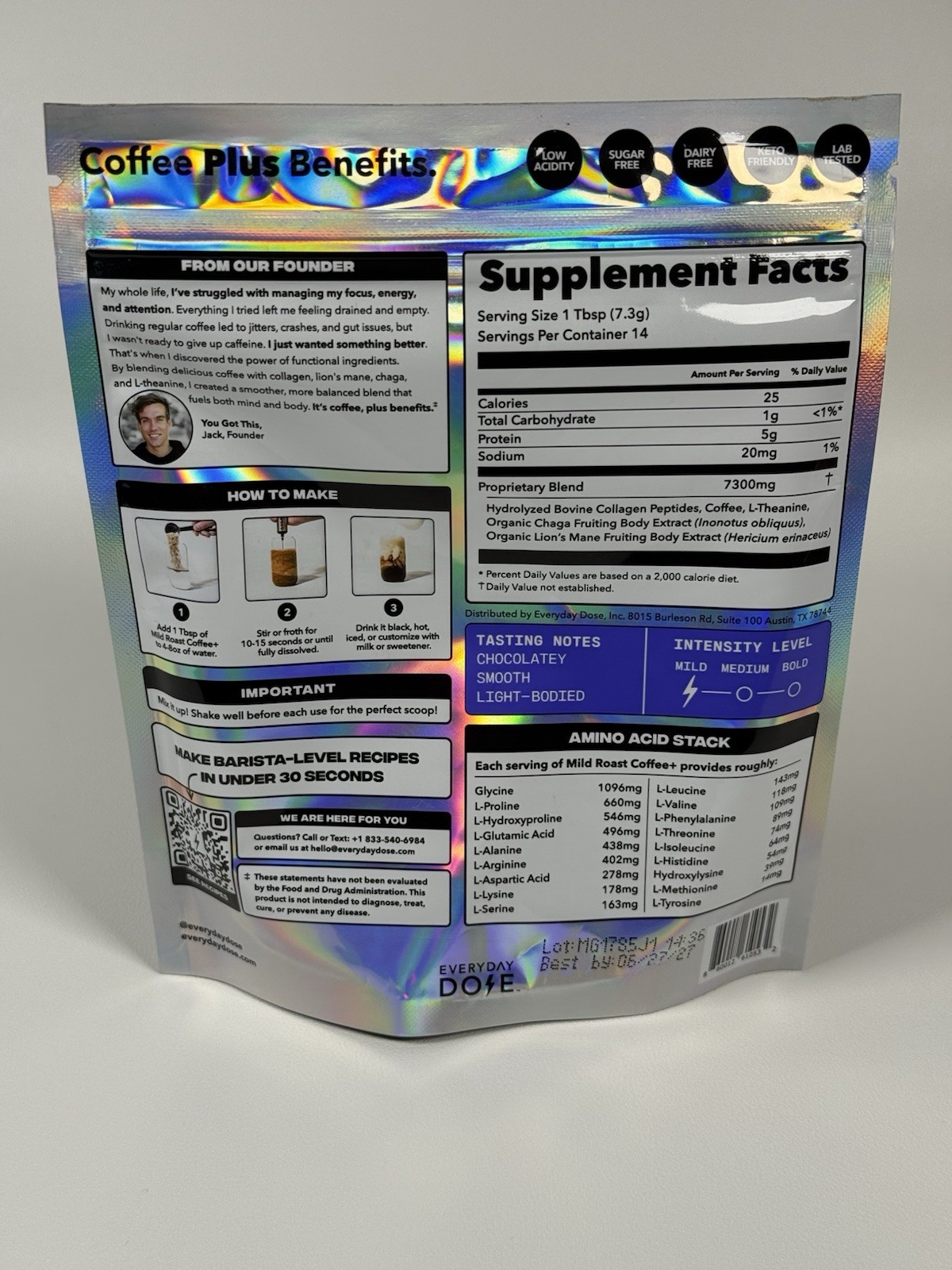 Everyday Dose Mushroom Coffee +  Mild Roast Collagen Protein Nootropics Focus