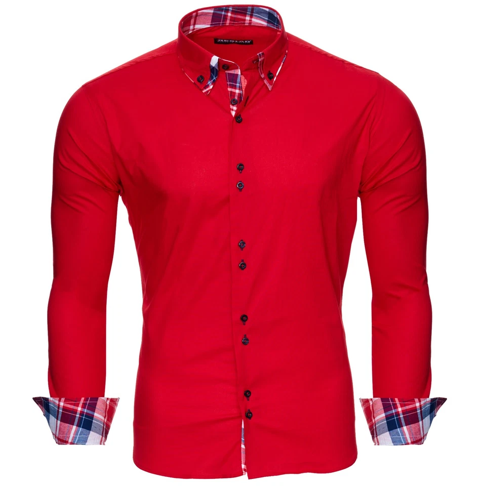 Reslad Herren-Hemd Slim Fit Button-Down Langarm Business Hochzeit Freizeit 7015 - Bild 4 von 4