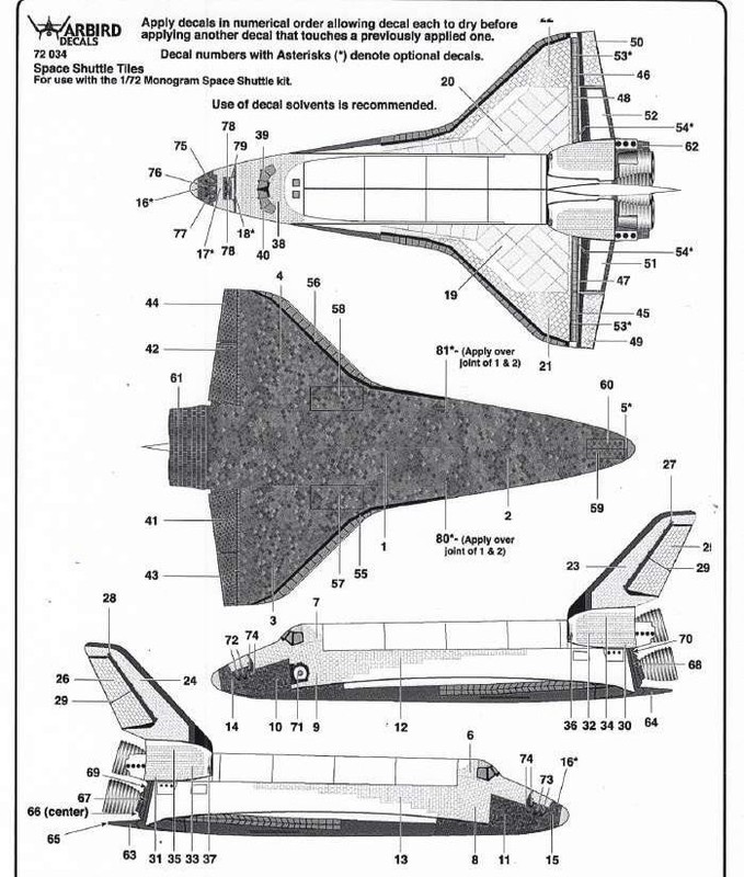 Warbird 1/72 Space Shuttle Tiles decals 72034 for Monogram kit