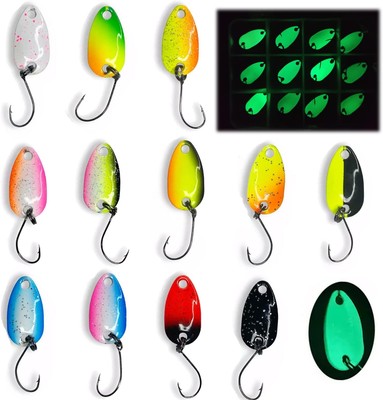 Glow Spoon Set | Selbst Leuchtende und UV Aktive Forellen Spoon Set 12 Stück+Box