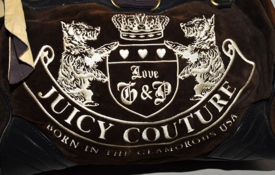 Vtg Juicy Couture Daydreamers Brown Velour Scottie Dogs Large Shoulder Tote Bag - Image 2 of 4